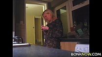 Blonde babe gets fucked in kitchen